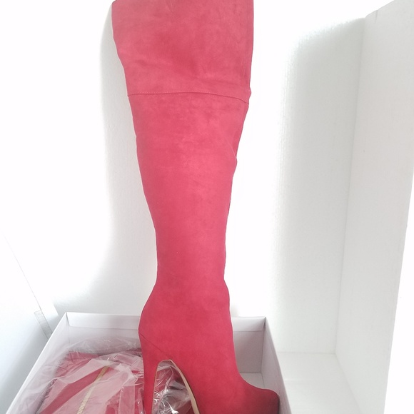 Liliana Shoes - JustFab Red Thigh-high Heeled Boots